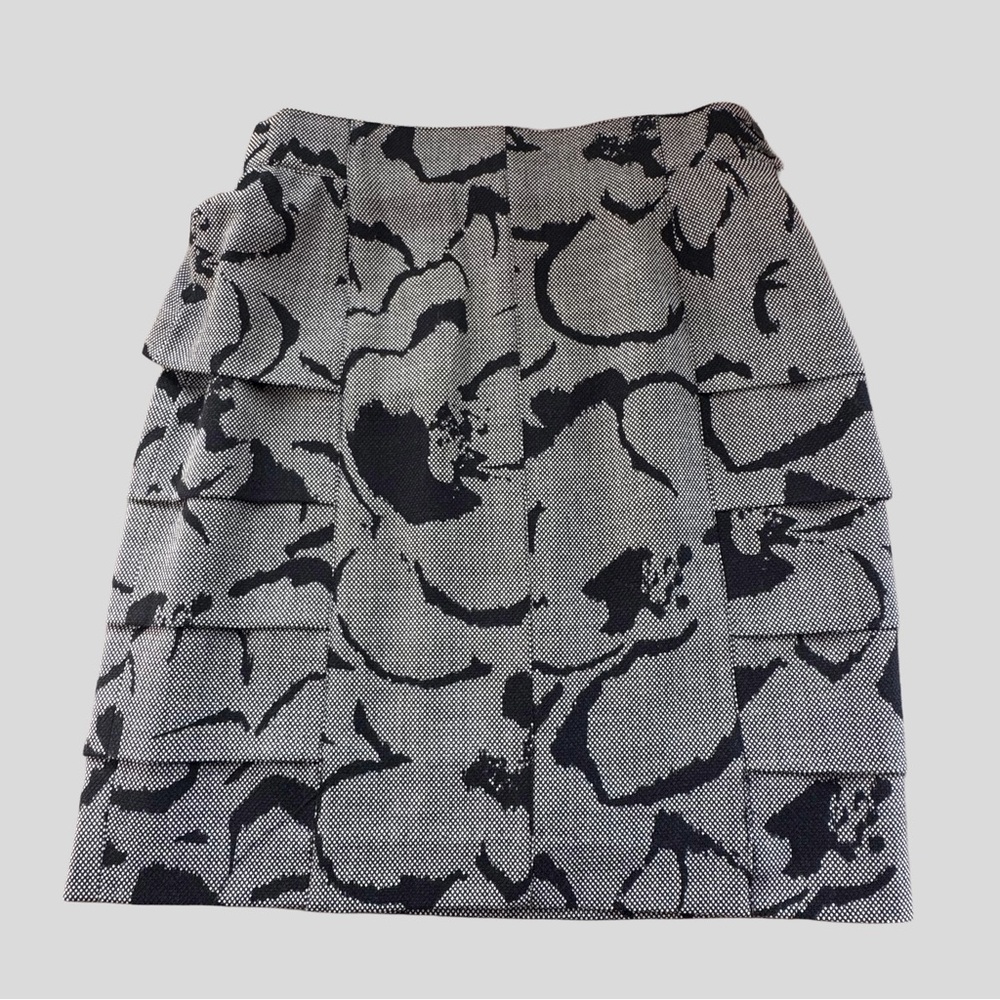 Escada Vintage 1980s Tiered Pencil Skirt Layered Abstract Wool West Germany